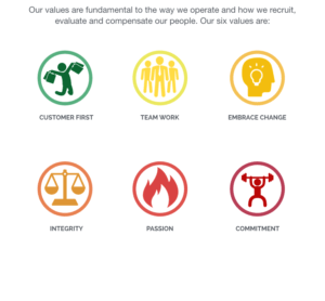 At DOT made, our values are fundamental to the way we operate and how we recruit,evaluate and compensate our people. Our six values are:Putting the customer first, team work, embrace change, integrity, passion and commitment.