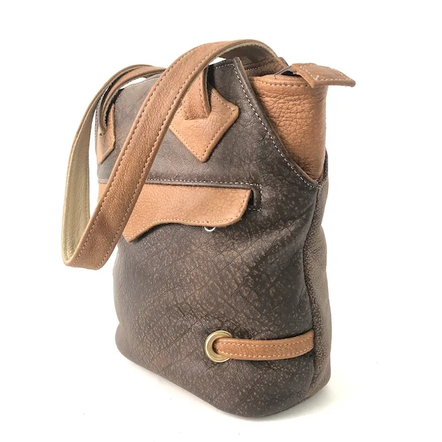 Two-Tone Leather Weave Leather Tote Bag