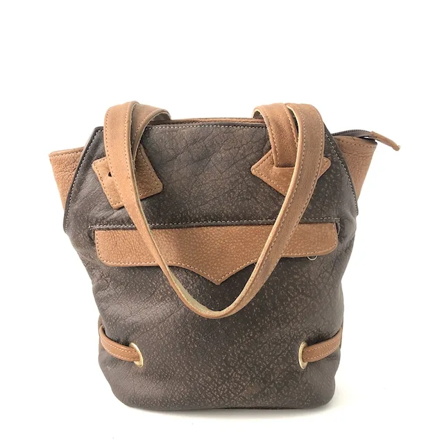 Two-Tone Leather Weave Leather Tote Bag