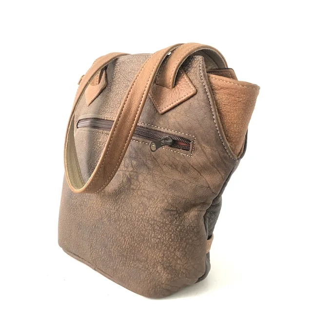 Two-Tone Leather Weave Leather Tote Bag