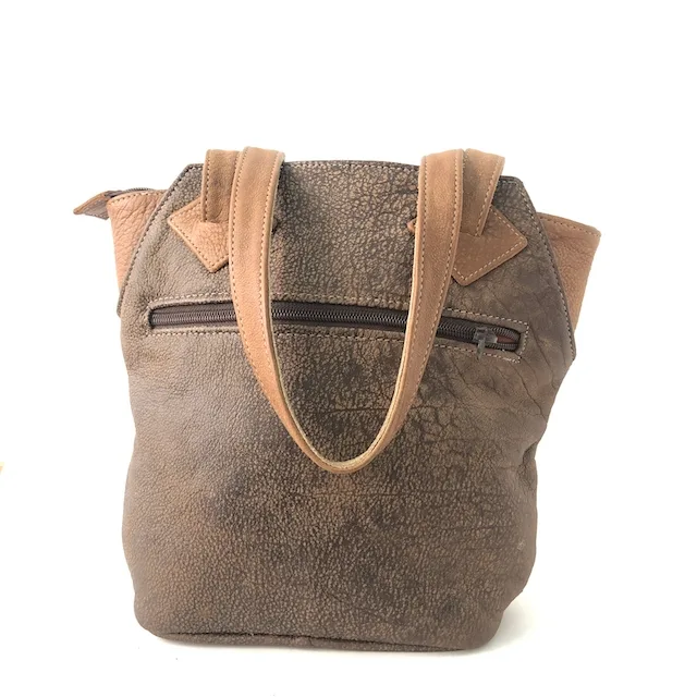 Two-Tone Leather Weave Leather Tote Bag