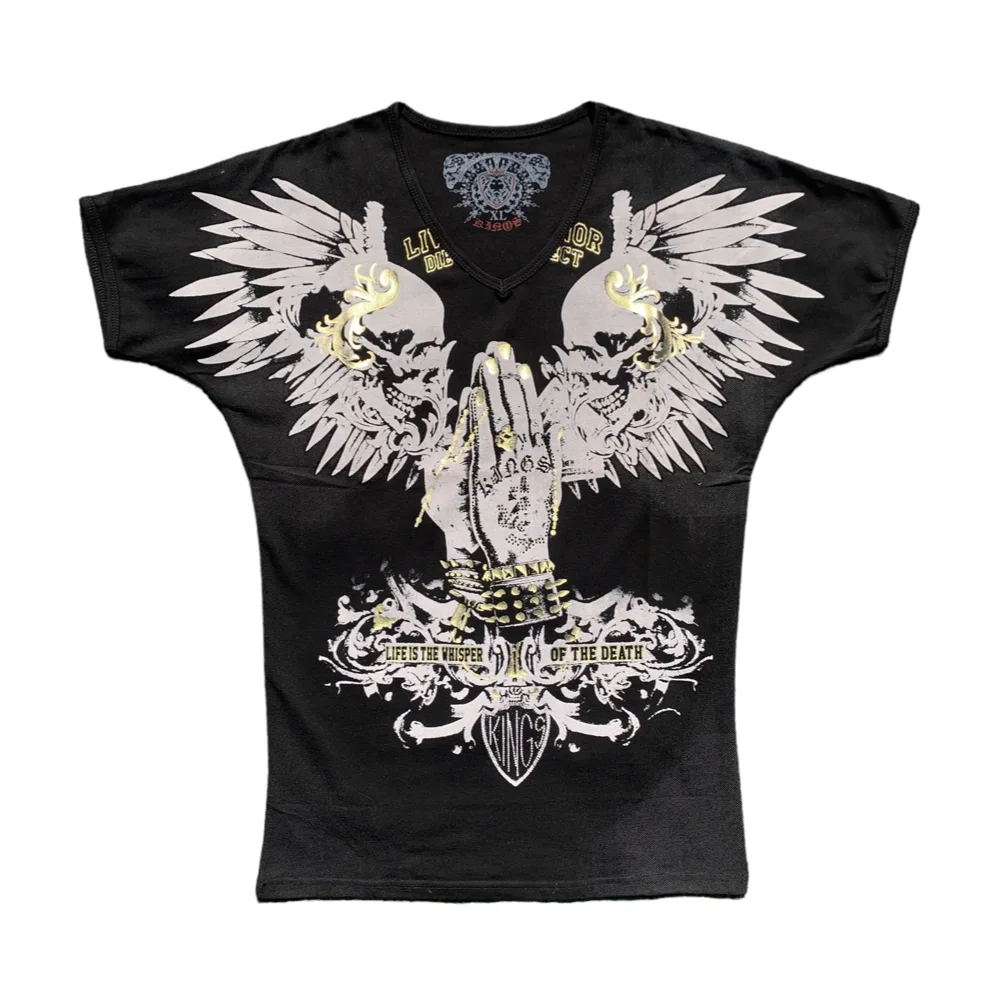 Kingz Winged Skull Honor Black V-Neck T-Shirt