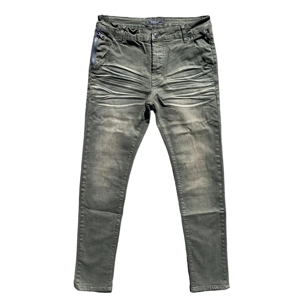 REPLAY RE9128H Hyperflex Bio Dark Olive Stretch Denim Jeans