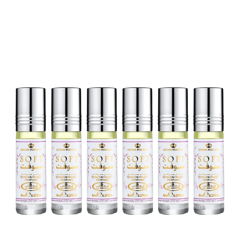 6 Pack Al-Rehab Soft Oil Parfum 6ml - Crown Perfumes - Arabian Dubai Perfumes - DOT Made Wholesale Fragrances