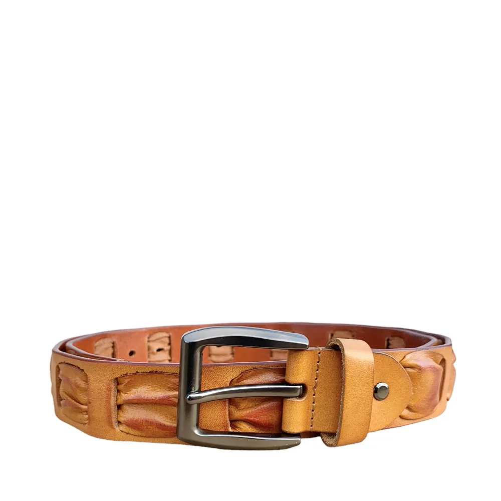 Caramel Quilted Strap Leather Belt - Roberto Raniera