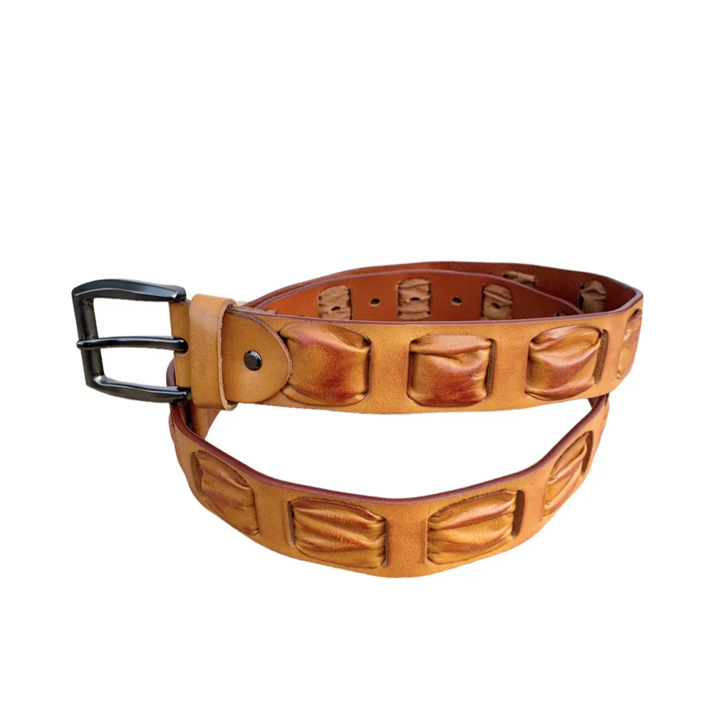 Caramel Quilted Strap Leather Belt - Roberto Raniera