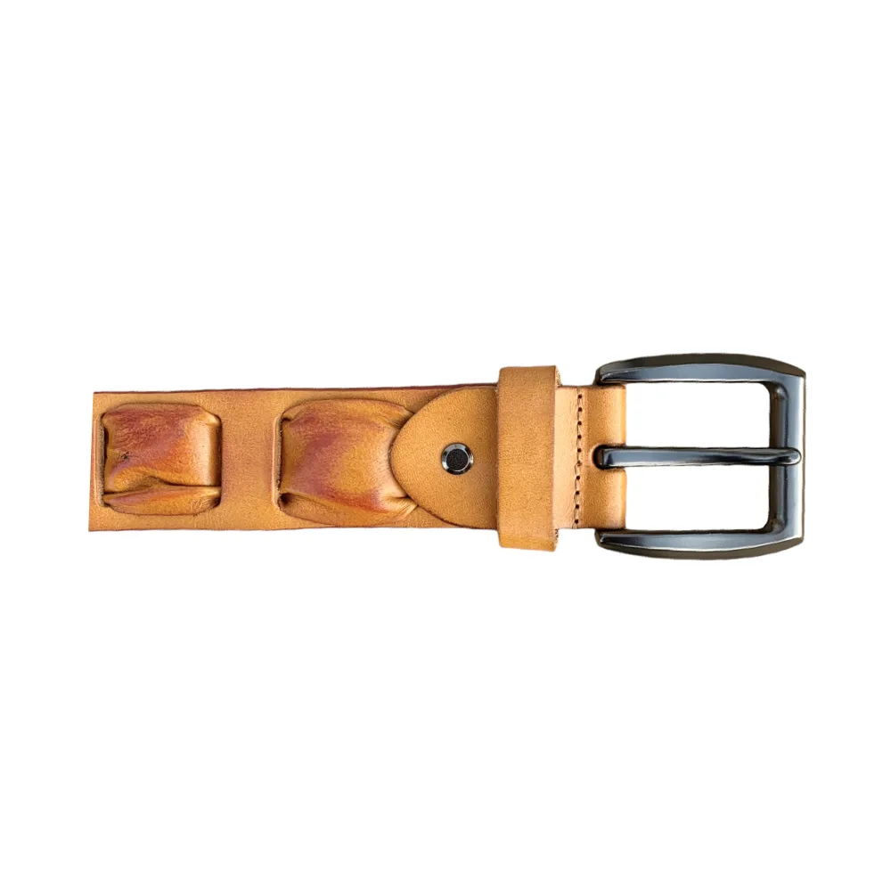 Caramel Quilted Strap Leather Belt - Roberto Raniera