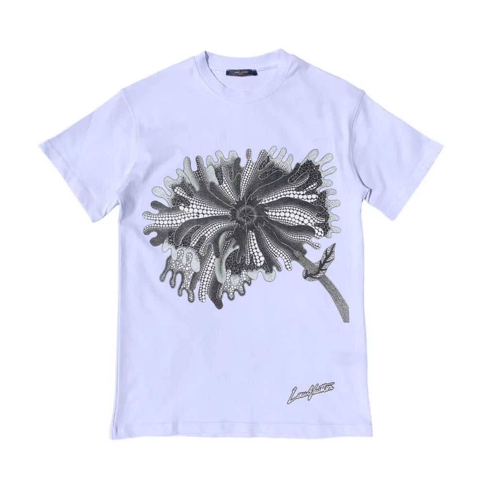 LV3457 Psychedelic Flower Print White Crewneck T-Shirt