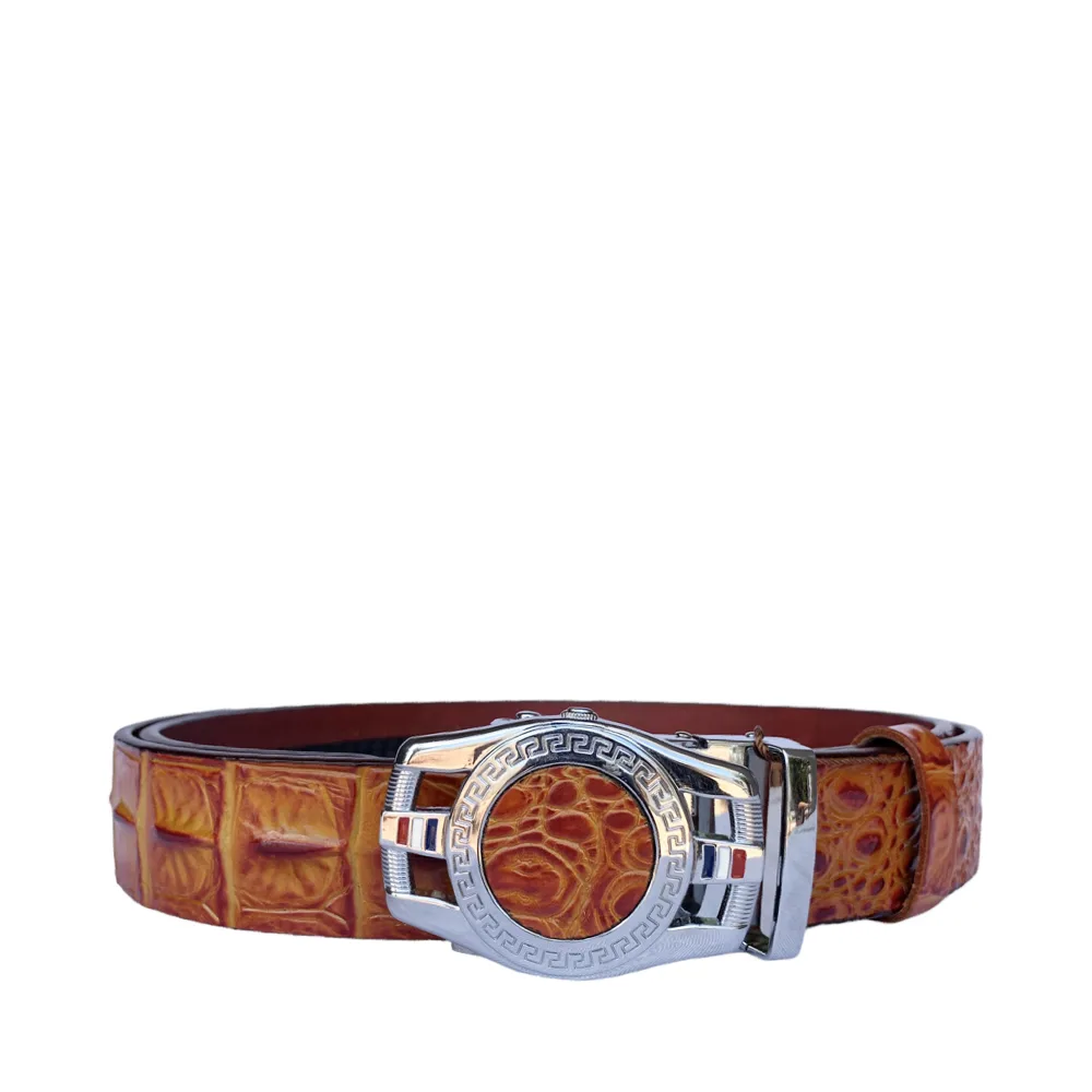 Croc Cognac Monarch Leather Belt