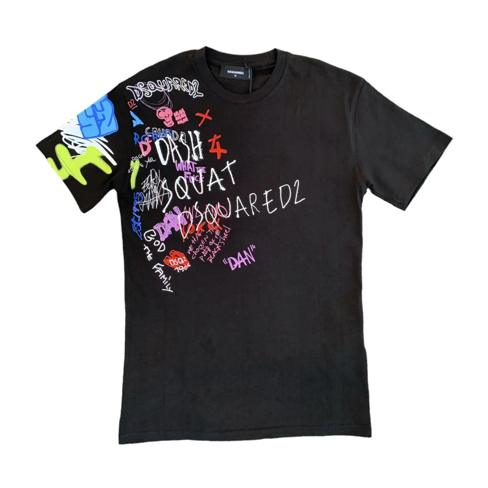 Dsquared2 Graffiti Slogan Art Black Crew Neck T-Shirt