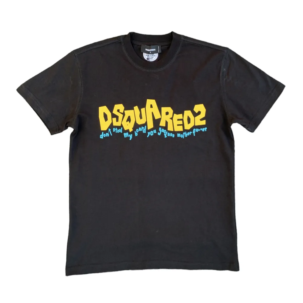 Dsquared2 Distressed Logo Slogan Black Crew Neck T-Shirt