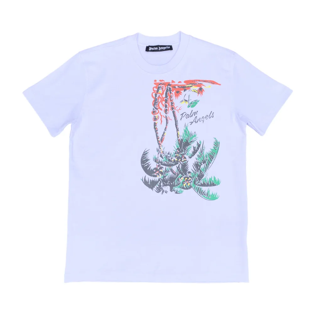 Palm Angels Palm Trees Print White Crewneck T-Shirt