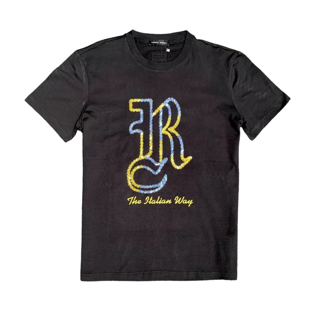 'Royal R' Italian Way Black Crew Neck T-Shirt by Roberto Raniera