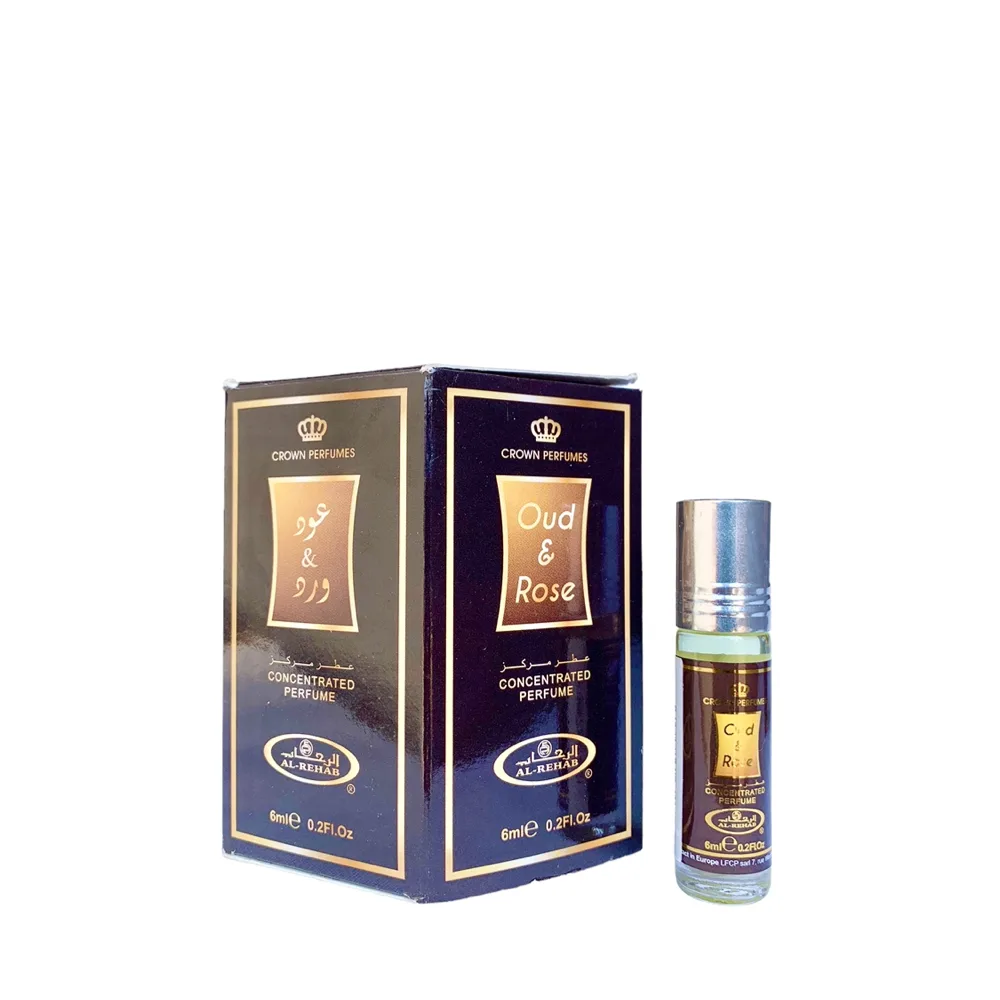 6-Pack Al-Rehab Crown Perfumes Oud & Rose Concentrated Attar Oil Parfum 6ml