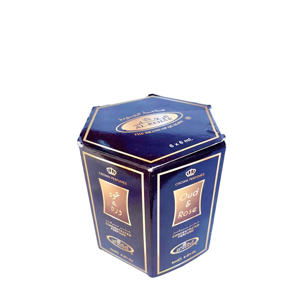 6-Pack Al-Rehab Crown Perfumes Oud & Rose Concentrated Attar Oil Parfum 6ml