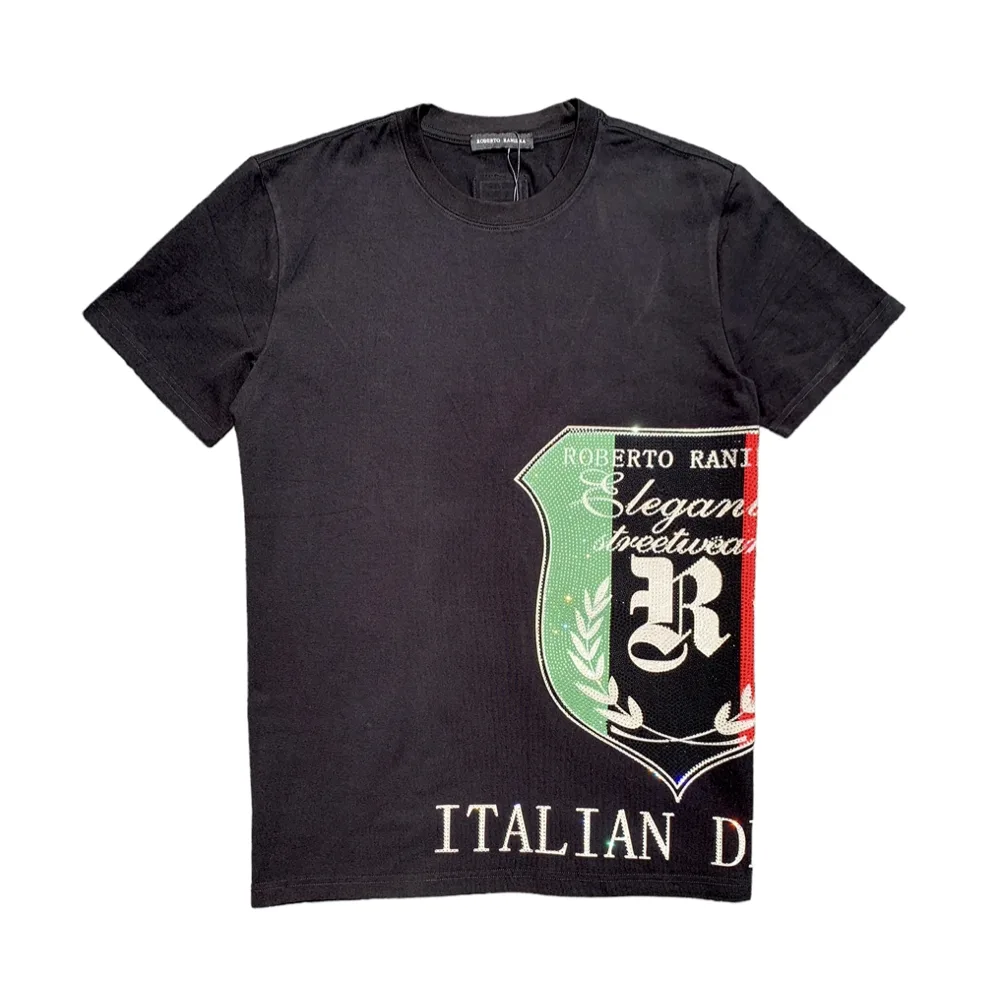 Italian Sparkle Shield Black Crew Neck T-Shirt - Roberto Raniera
