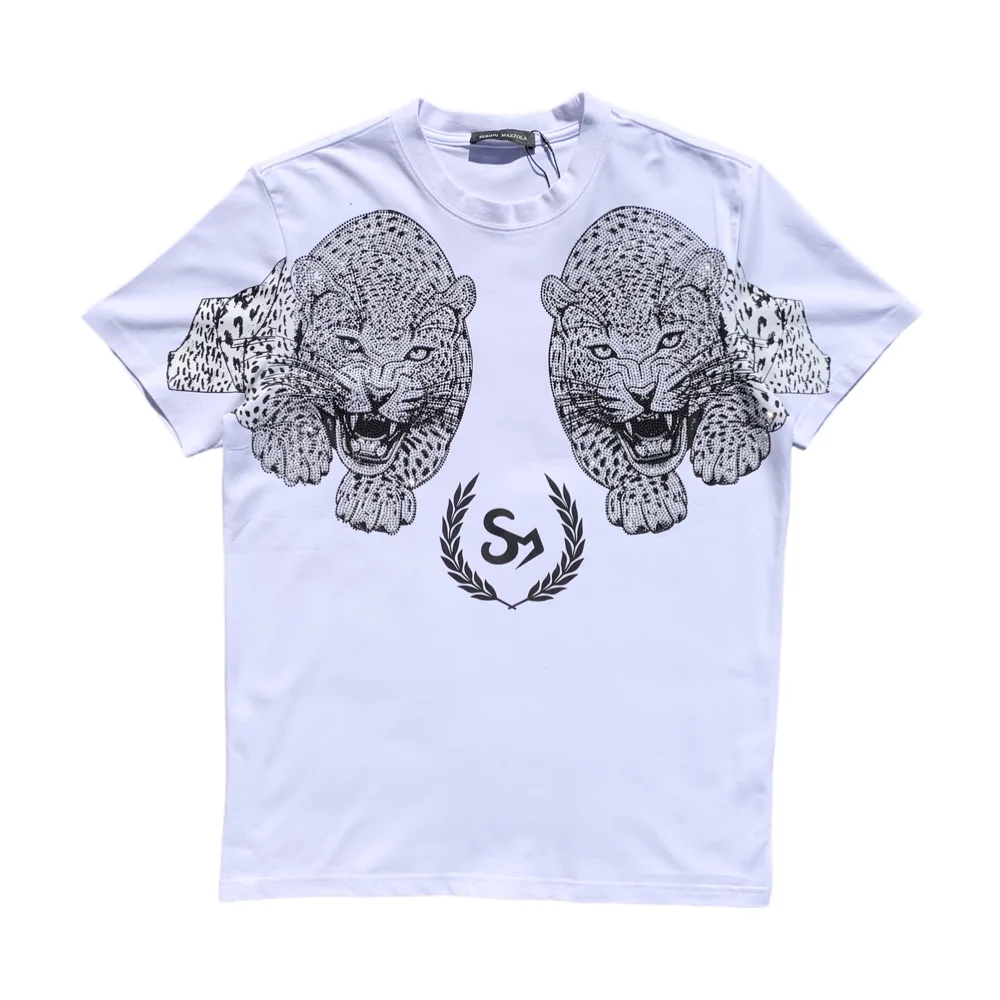 Obsidian Leopards White Crew Neck T-Shirt - Sergio Mazzola