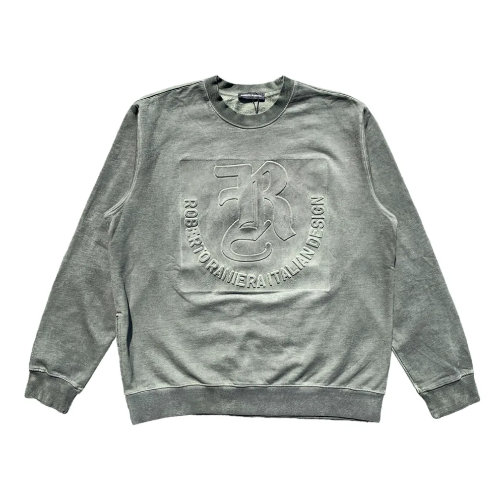 Embossed Logo Zipper Laurel Green Sweatshirt - Roberto Raniera