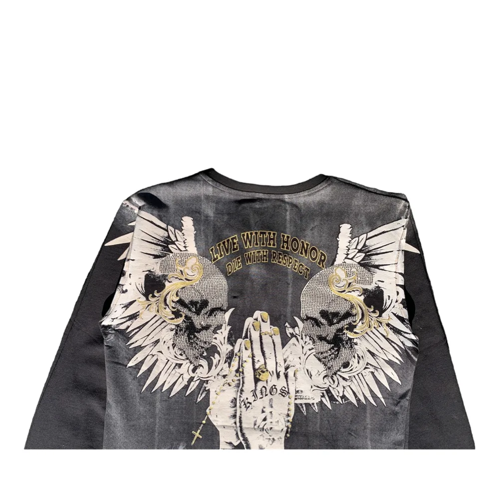 Kingz 10260 Praying Skulls Black Crewneck T-Shirt - Long Sleeves