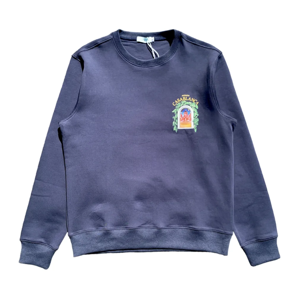 Casablanca Avenida Graphic Print Navy Blue Crewneck Sweatshirt