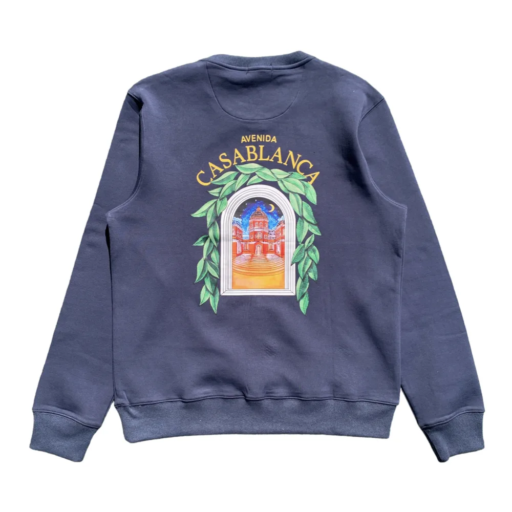 Casablanca Avenida Graphic Print Navy Blue Crewneck Sweatshirt