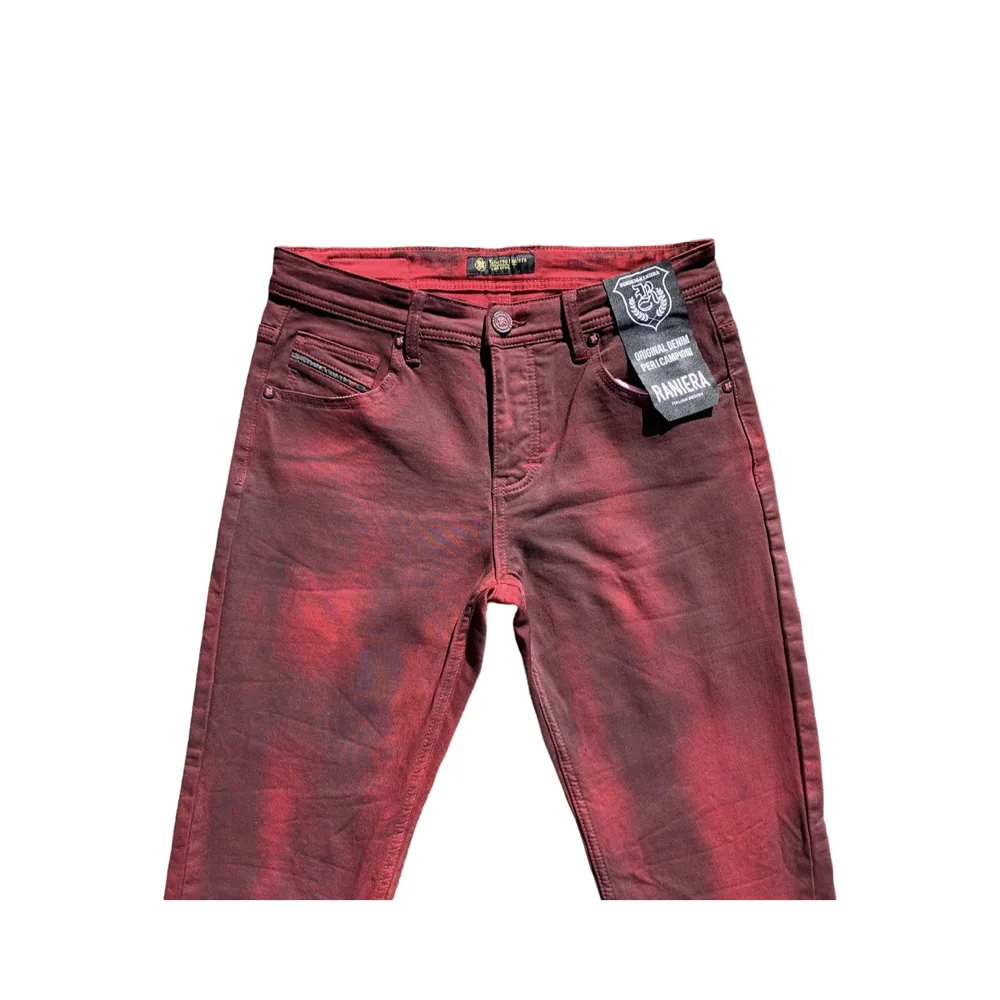 Vesuvius Ember Red Stretch Denim Jeans by Roberto Raniera