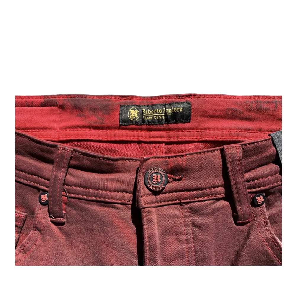Vesuvius Ember Red Stretch Denim Jeans by Roberto Raniera