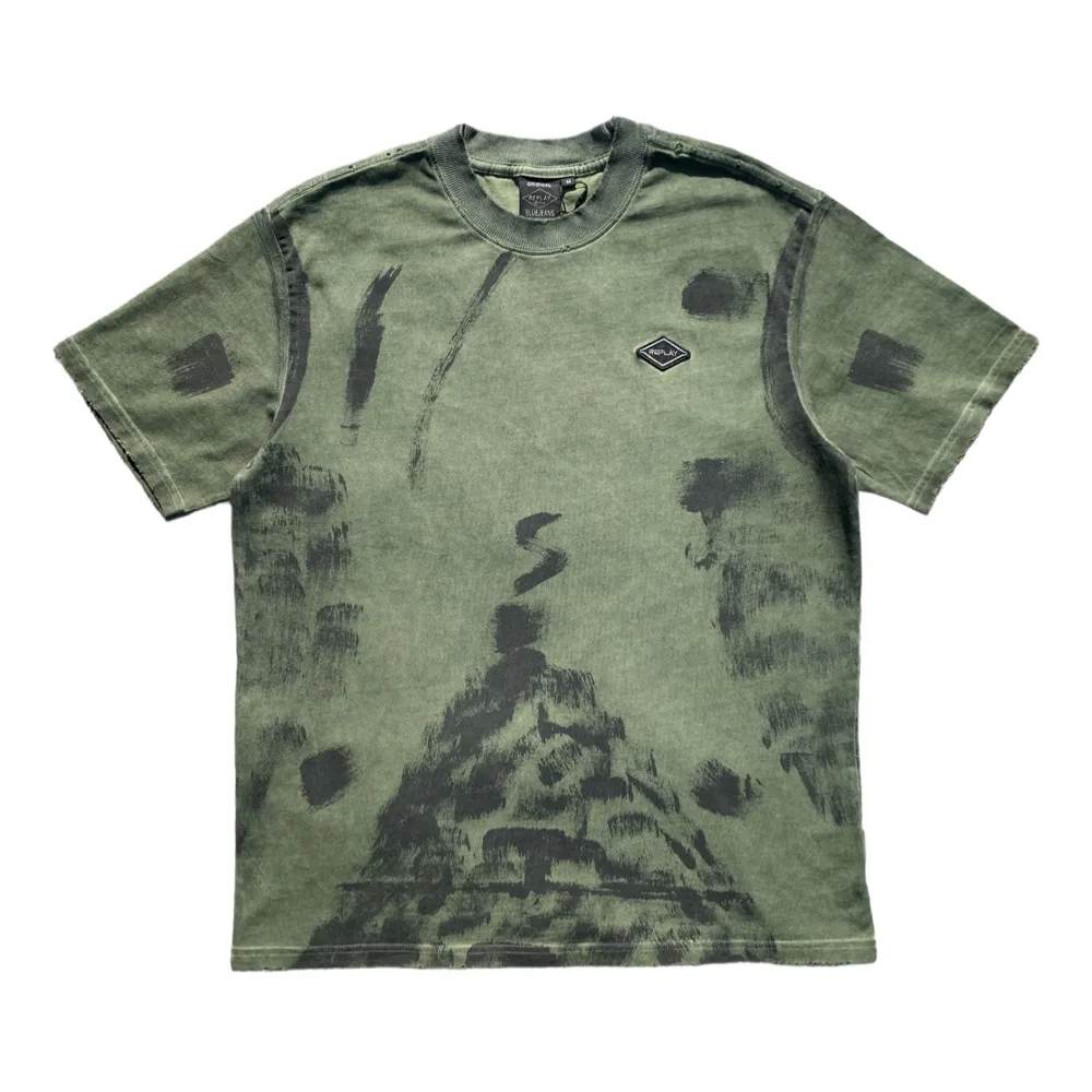Replay Vintage Distressed Green Graphic Crewneck T-Shirt