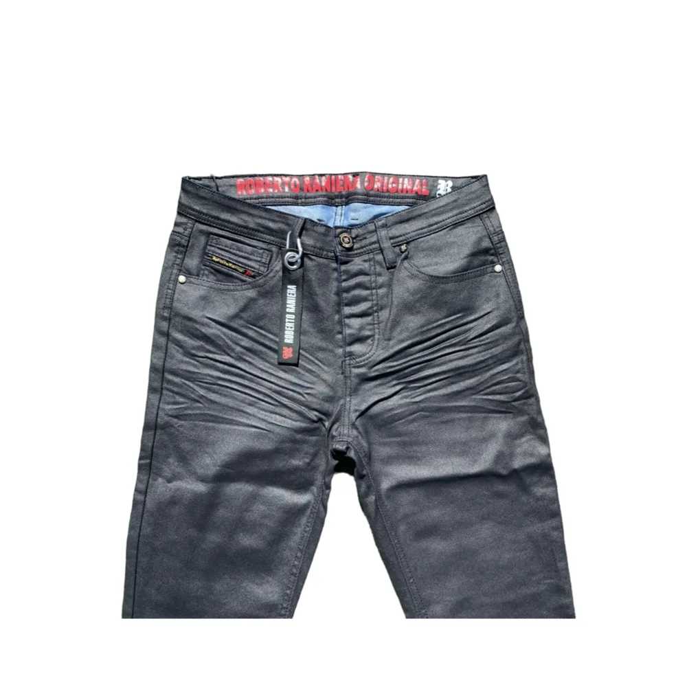Crinkle Coated Wax Denim Jeans – Roberto Raniera