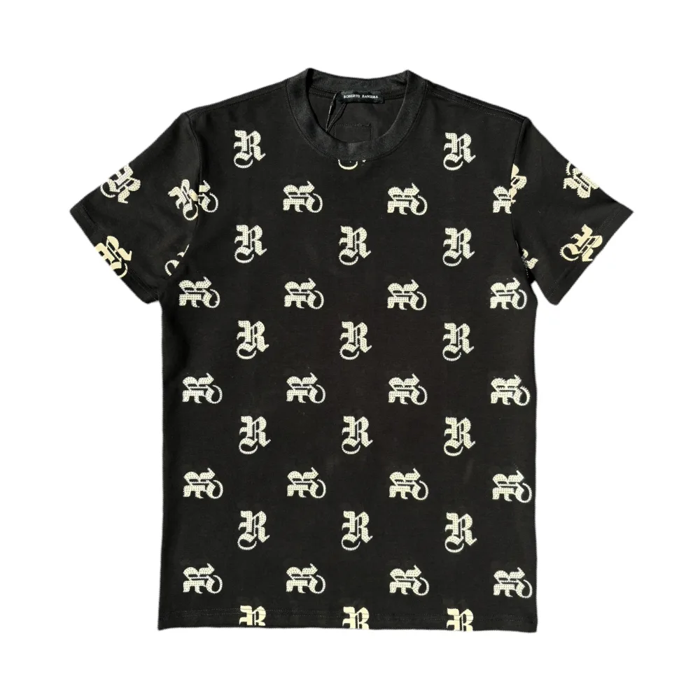 Roberto Raniera SS24 R Pattern Black Crewneck T-Shirt
