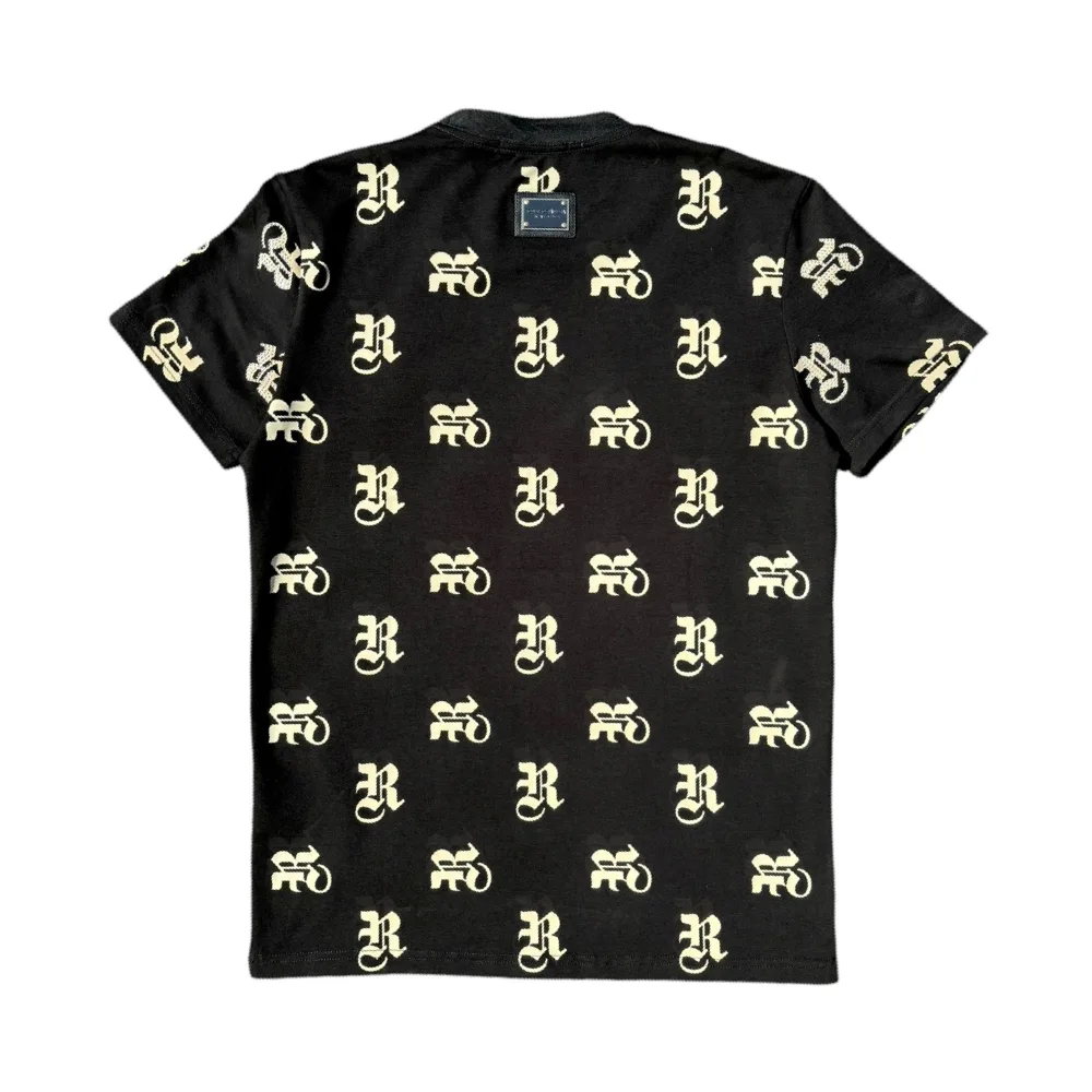 Roberto Raniera SS24 R Pattern Black Crewneck T-Shirt