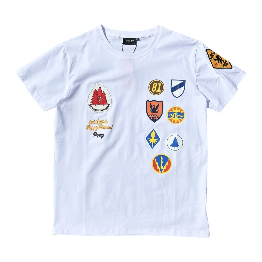 Replay Explorer Badge White Crew Neck T-Shirt