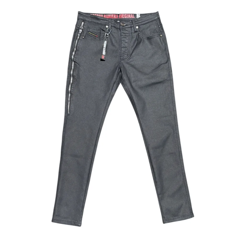 Raniera Zipper Black Wax Denim Jeans by Roberto Raniera