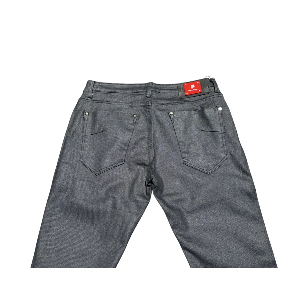 Raniera Zipper Black Wax Denim Jeans by Roberto Raniera