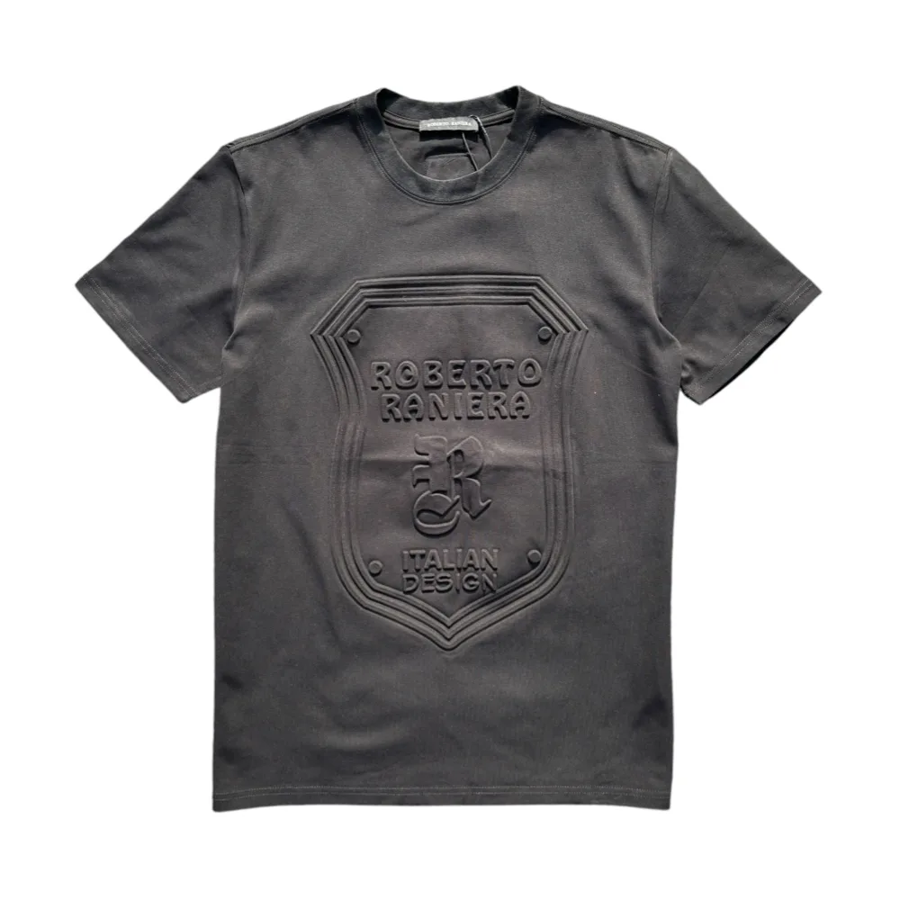 Roberto Raniera SS24 Embossed Logo Black Crewneck T-Shirt