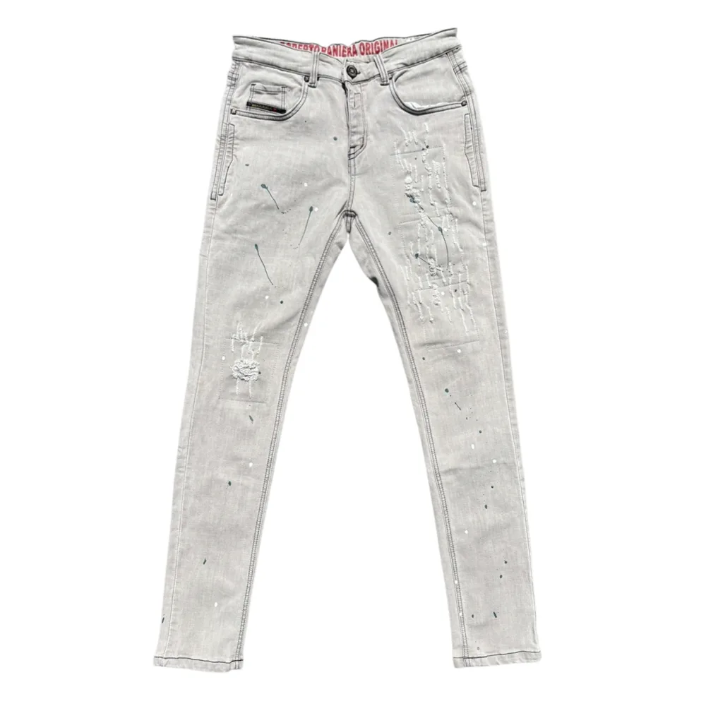 Paint Splatter Rebel Grey Stretch Denim Jeans - Roberto Raniera