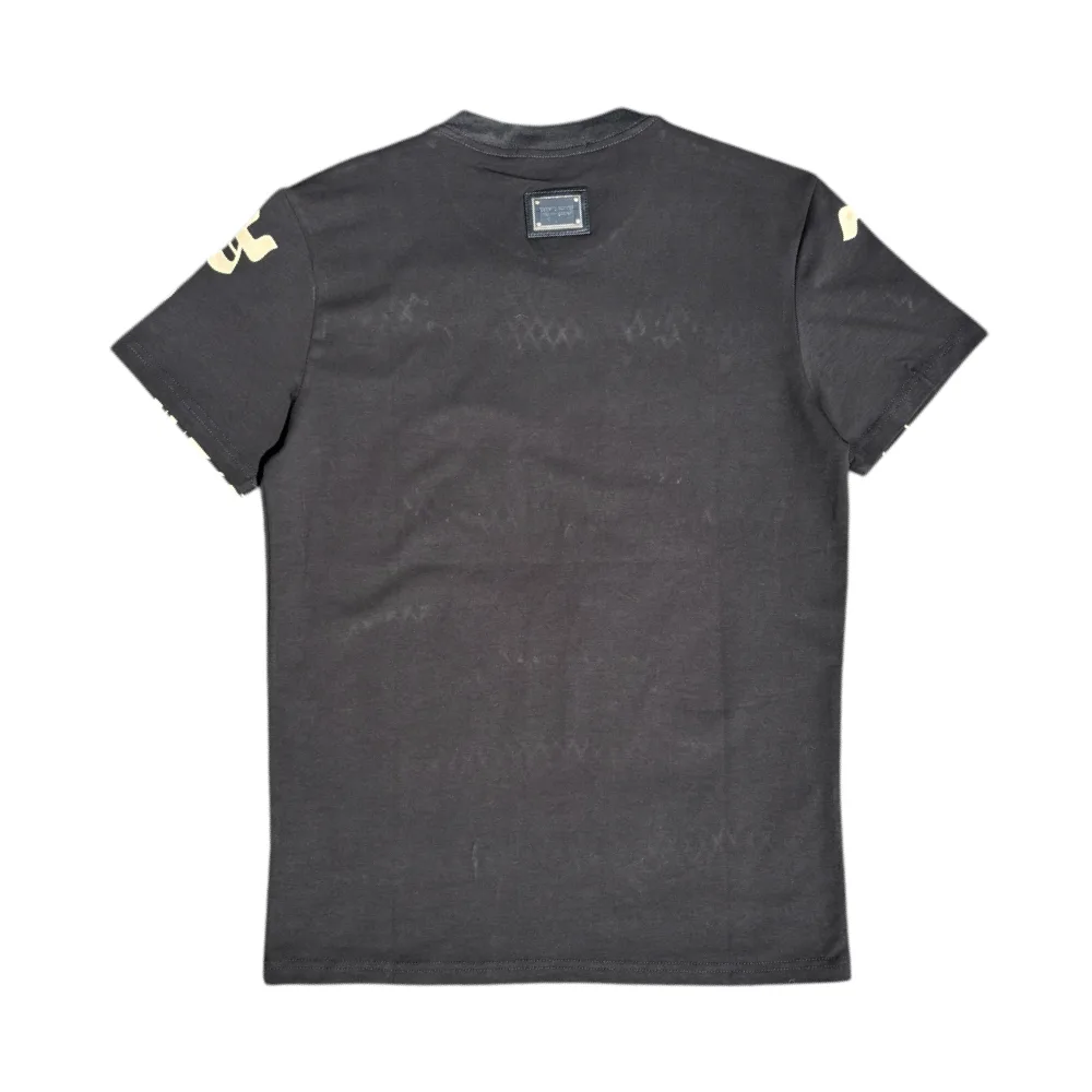 Roberto Raniera Gothic R Print Black Crewneck T-Shirt