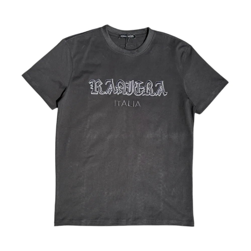 Roberto Raniera Italia Embroidered Black Crewneck T-Shirt