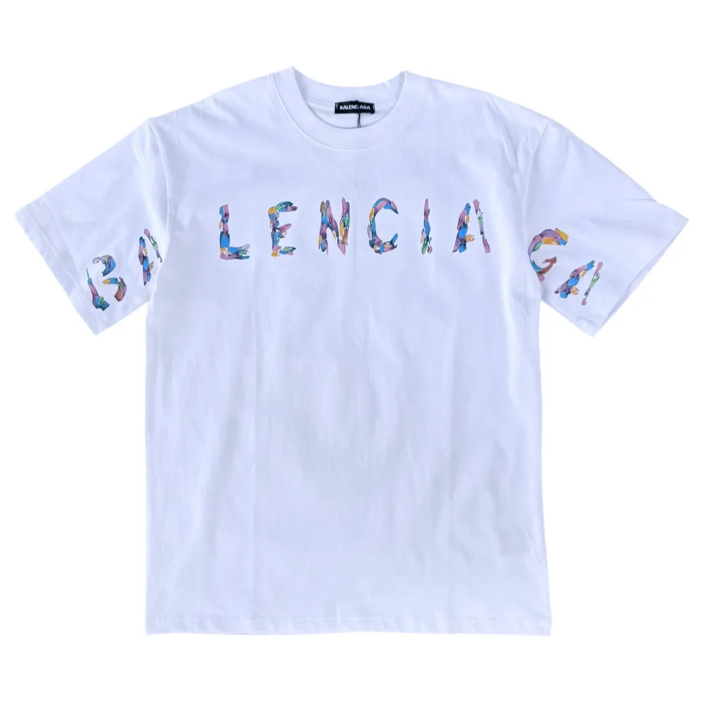 Balenciaga Partten Play White Cotton Crewneck T-Shirt