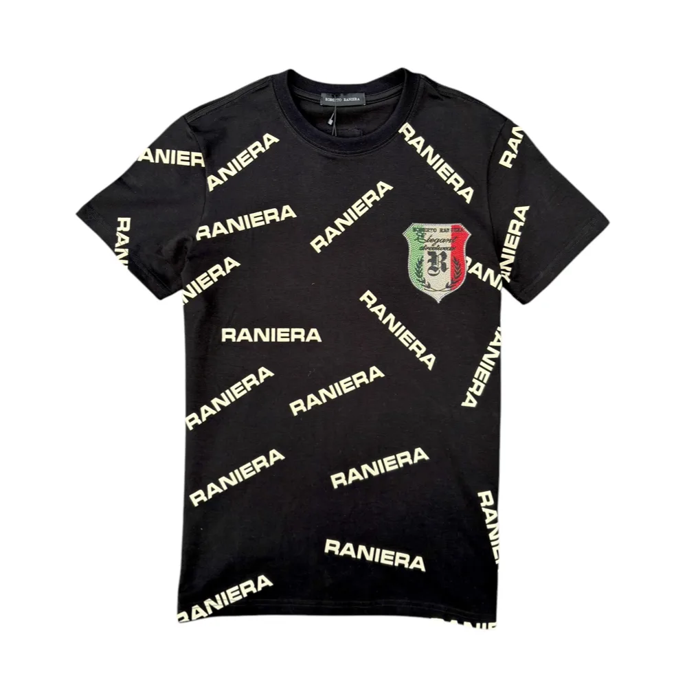Roberto Raniera All-Over Print Print Black Crewneck T-Shirt
