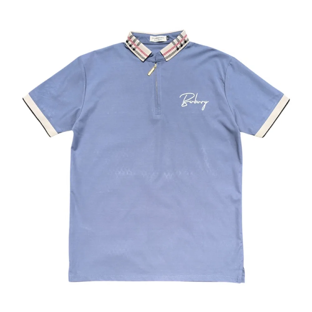 Burberry Check Trim Collar Periwinkle Polo Golf Shirt