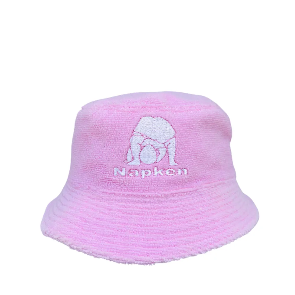 Napken SS20 White Logo Baby Pink Cotton Bucket Hat