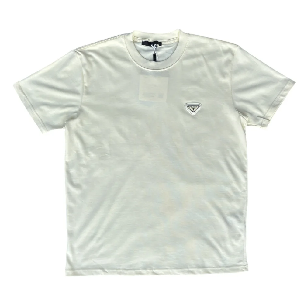 Prada Triangle Classic Cream Crewneck T-Shirt