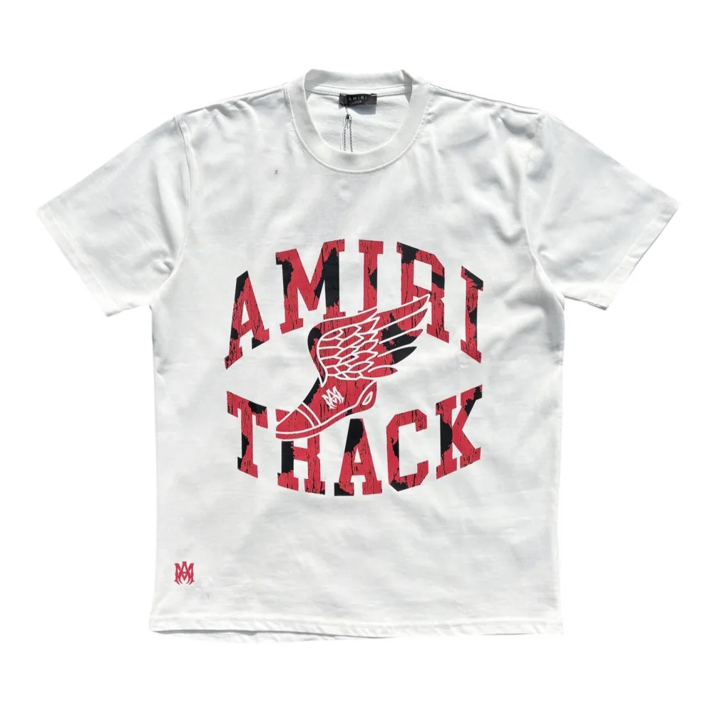 Amiri Winged Track White Cotton Crewneck T-Shirt