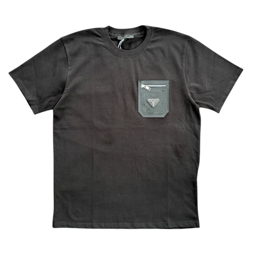Prada Pocket Detail Black Crewneck T-Shirt