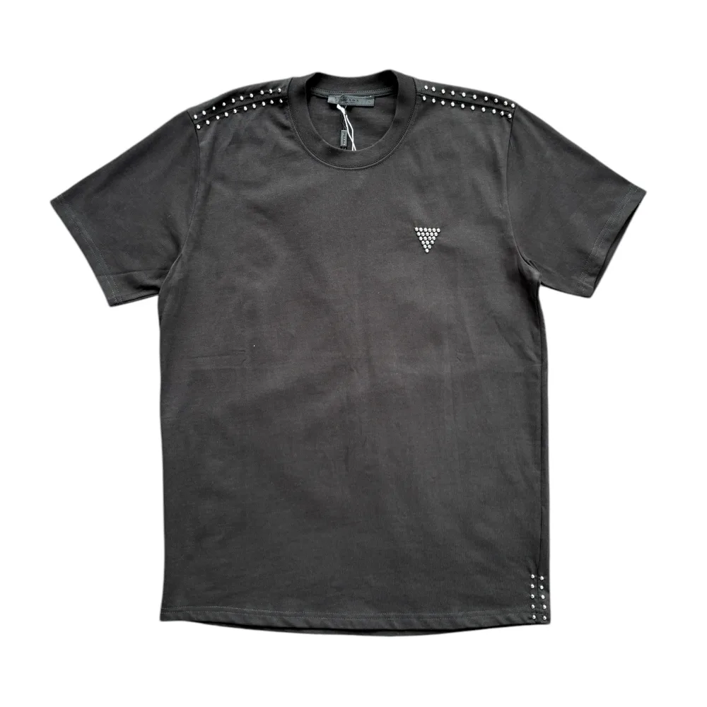 Prada Studded Shoulder Black Crewneck T-Shirt