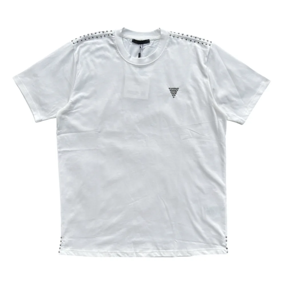 Prada Studded Shoulder White Crewneck T-Shirt