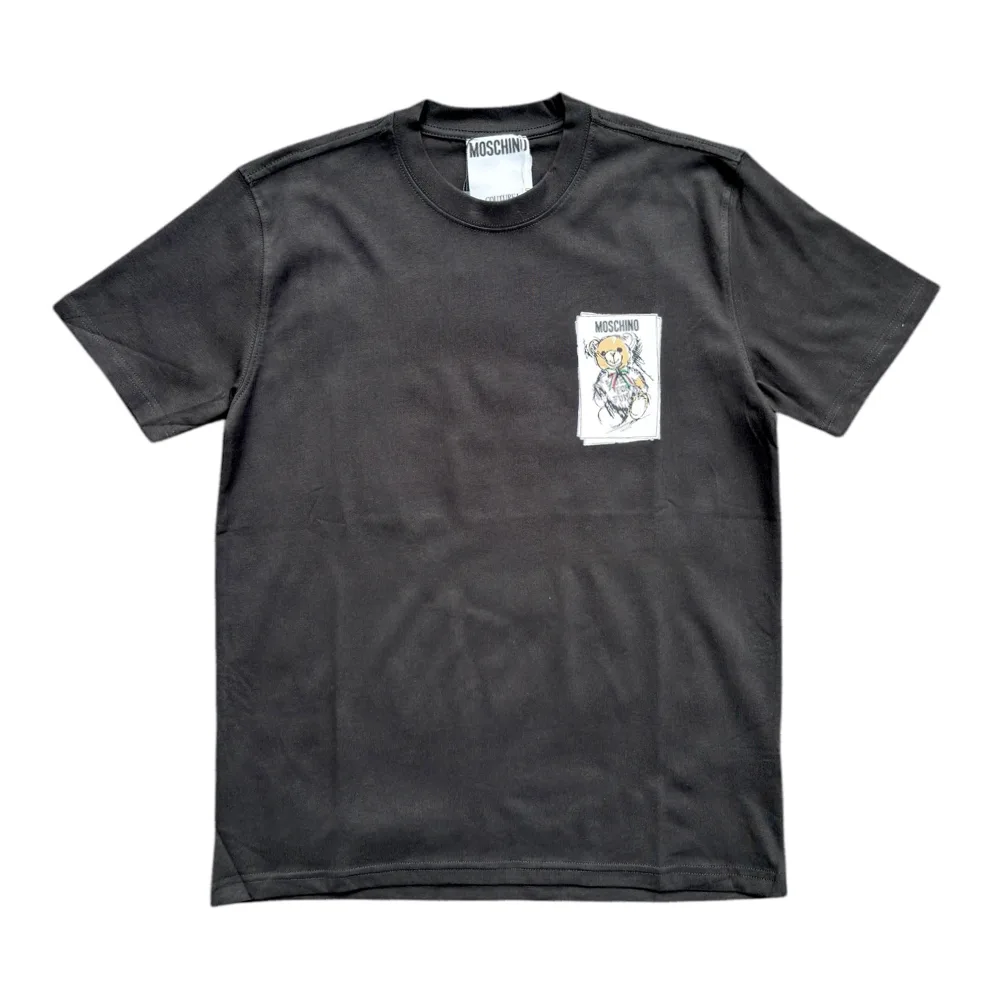 Moschino Sketch Pocket Teddy Black Cotton Crewneck T-Shirt