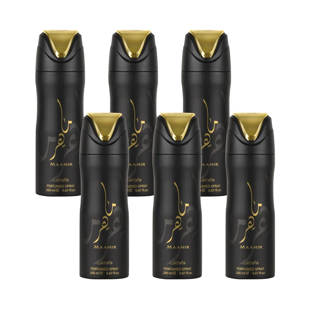 6-Pack Maahir Perfumed Body Spray 200ml by Lattafa - Arabic Dubai Perfumes