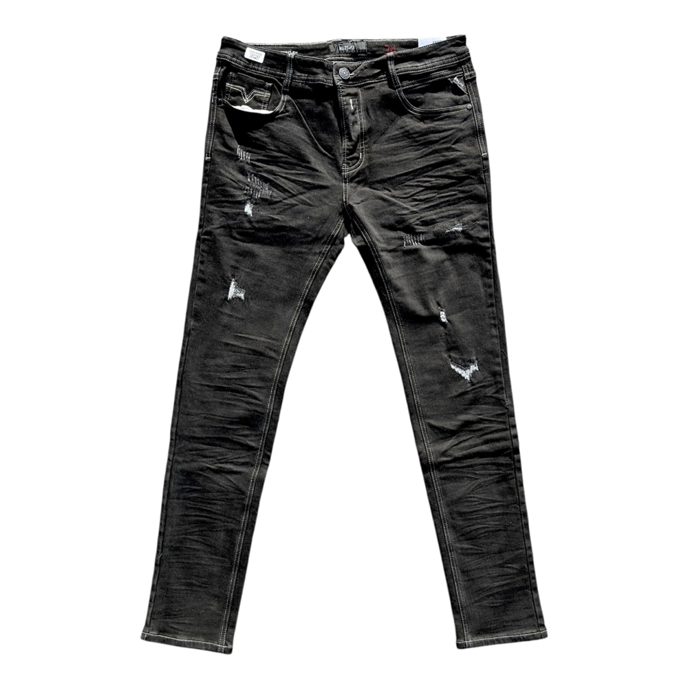 Replay Hyperflex Distressed Black Washed Slim Denim Jeans
